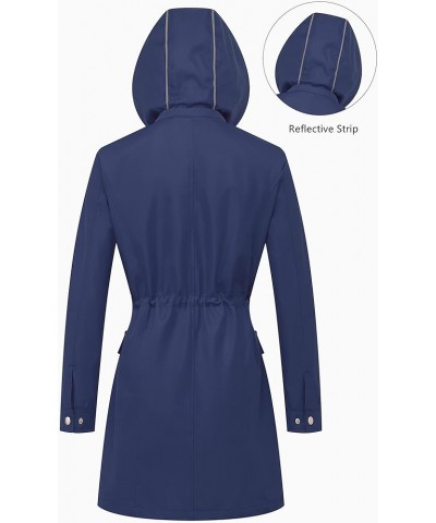 Women's Plus Size Water-Resistant Trench Coat Long Windbreaker Military Jacket with Reflective Removable Hood Navy Blue $18.8...