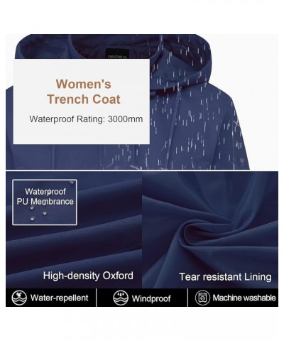 Women's Plus Size Water-Resistant Trench Coat Long Windbreaker Military Jacket with Reflective Removable Hood Navy Blue $18.8...