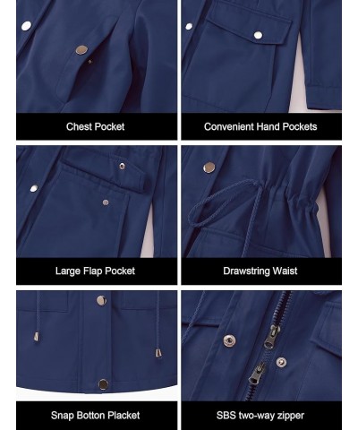 Women's Plus Size Water-Resistant Trench Coat Long Windbreaker Military Jacket with Reflective Removable Hood Navy Blue $18.8...