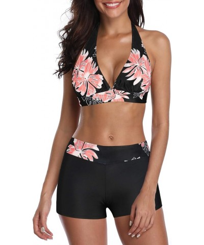 Women's Sporty Two Piece Swimsuits Halter Push Up Bathing Suits Athletic Swimwear for Women Pink Flower $16.81 Swimsuits