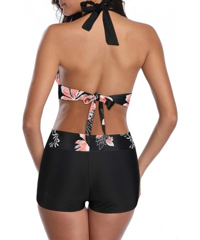 Women's Sporty Two Piece Swimsuits Halter Push Up Bathing Suits Athletic Swimwear for Women Pink Flower $16.81 Swimsuits