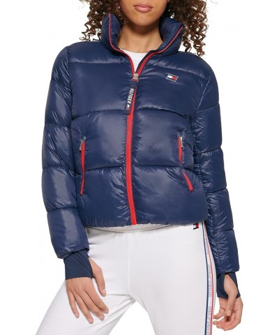 Women's Cropped Fit Thumbholes Cold Weather Full Zip Jacket Navy $36.45 Jackets