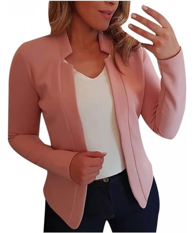 Blazers for Women Business Casual Cropped Work Blazer Open Front Long Sleeve Blazer Solid Lapel Blazer Jacket 04-pink $8.74 O...