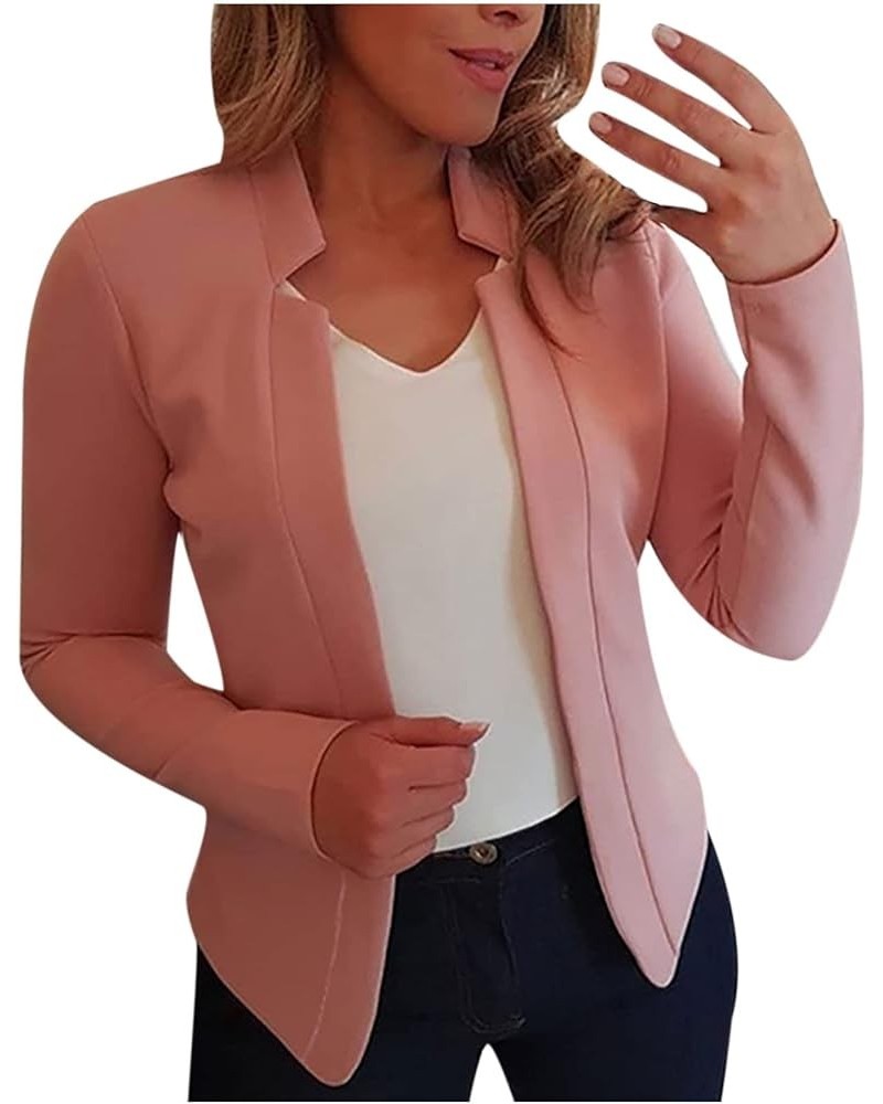 Blazers for Women Business Casual Cropped Work Blazer Open Front Long Sleeve Blazer Solid Lapel Blazer Jacket 04-pink $8.74 O...