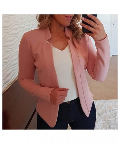 Blazers for Women Business Casual Cropped Work Blazer Open Front Long Sleeve Blazer Solid Lapel Blazer Jacket 04-pink $8.74 O...