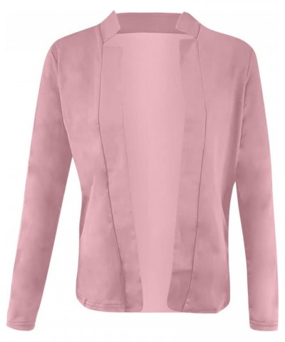 Blazers for Women Business Casual Cropped Work Blazer Open Front Long Sleeve Blazer Solid Lapel Blazer Jacket 04-pink $8.74 O...