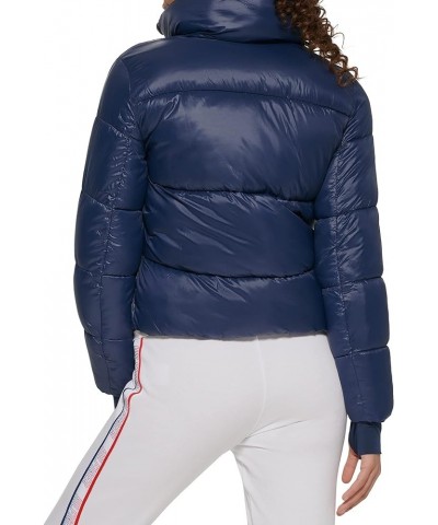 Women's Cropped Fit Thumbholes Cold Weather Full Zip Jacket Navy $36.45 Jackets