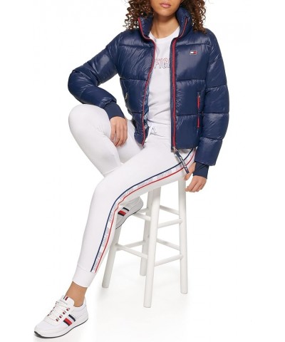 Women's Cropped Fit Thumbholes Cold Weather Full Zip Jacket Navy $36.45 Jackets