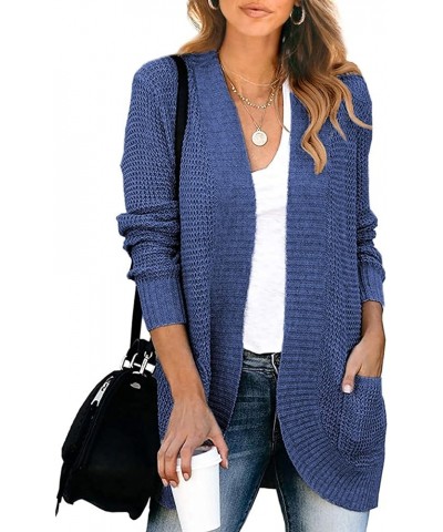 Women’s 2024 Fall Winter Open Front Long Sleeve Loose Slouchy Waffle Chunky Knit Cardigan Sweater with Pockets Blue Grey $17....