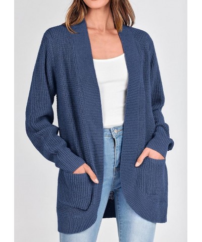 Women’s 2024 Fall Winter Open Front Long Sleeve Loose Slouchy Waffle Chunky Knit Cardigan Sweater with Pockets Blue Grey $17....