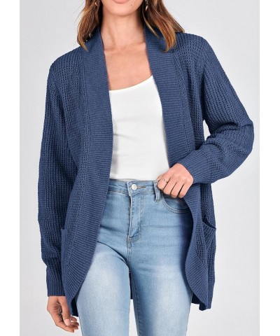 Women’s 2024 Fall Winter Open Front Long Sleeve Loose Slouchy Waffle Chunky Knit Cardigan Sweater with Pockets Blue Grey $17....