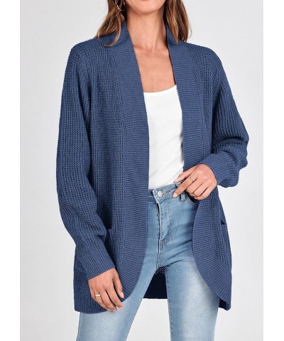 Women’s 2024 Fall Winter Open Front Long Sleeve Loose Slouchy Waffle Chunky Knit Cardigan Sweater with Pockets Blue Grey $17....