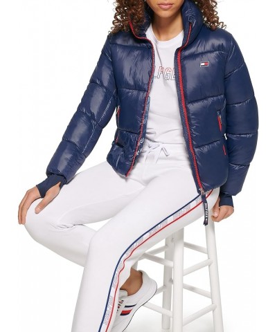 Women's Cropped Fit Thumbholes Cold Weather Full Zip Jacket Navy $36.45 Jackets