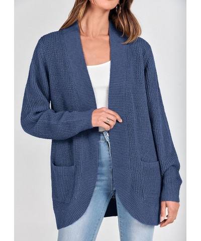 Women’s 2024 Fall Winter Open Front Long Sleeve Loose Slouchy Waffle Chunky Knit Cardigan Sweater with Pockets Blue Grey $17....