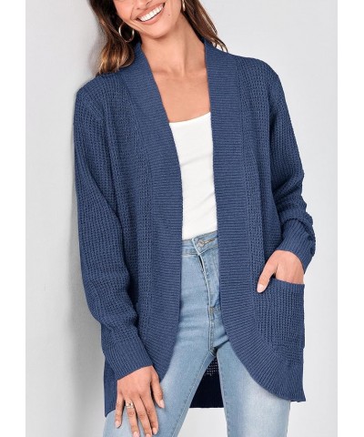 Women’s 2024 Fall Winter Open Front Long Sleeve Loose Slouchy Waffle Chunky Knit Cardigan Sweater with Pockets Blue Grey $17....