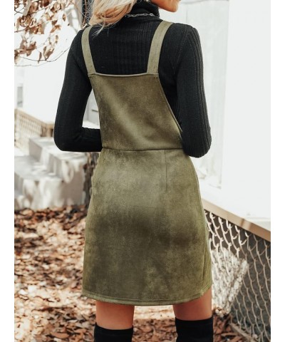 Women's Dress Square Neck Pull-Ring Zipper Front Straps Autumn Warm Casual Faux Suede Mini Dresses Dark Green $23.77 Dresses