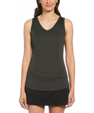 Women's Solid Golf Tank Top with Mesh Panel Caviar Heather $10.69 Activewear