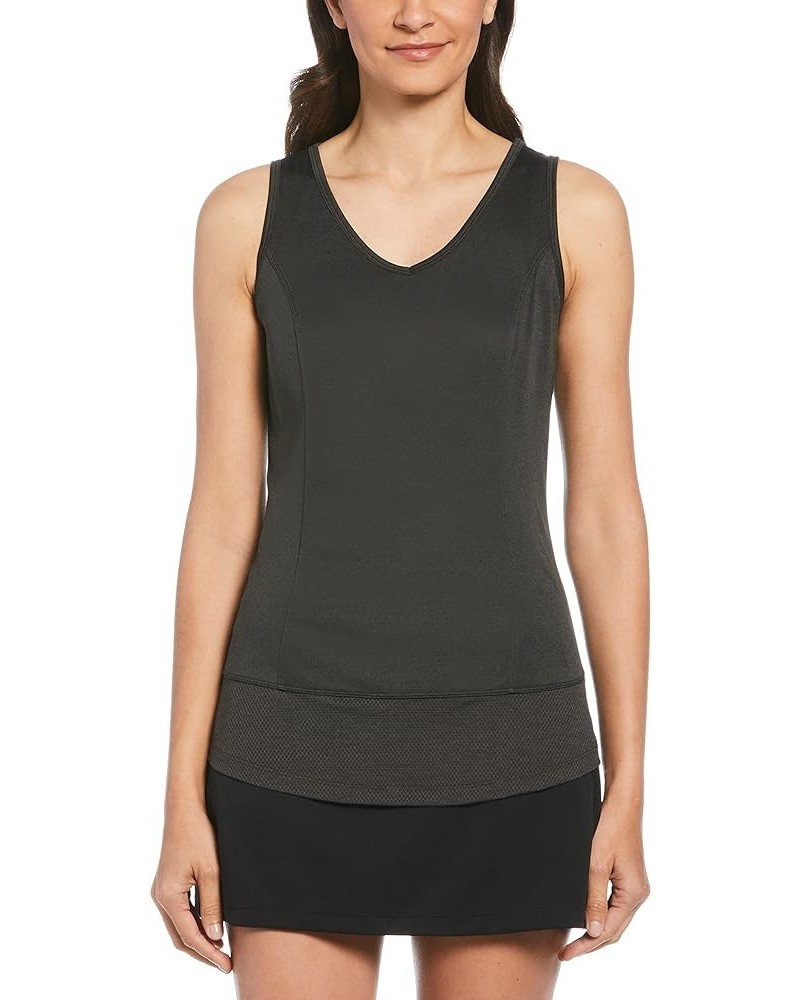 Women's Solid Golf Tank Top with Mesh Panel Caviar Heather $10.69 Activewear