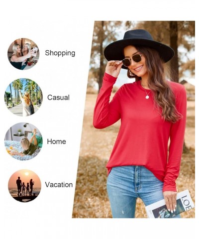 Women's 2024 Fall Winter T-Shirts Casual Long Sleeve Crewneck Tunic Tops Loose Comfy Blouse Brown Hibiscus $14.49 Tops