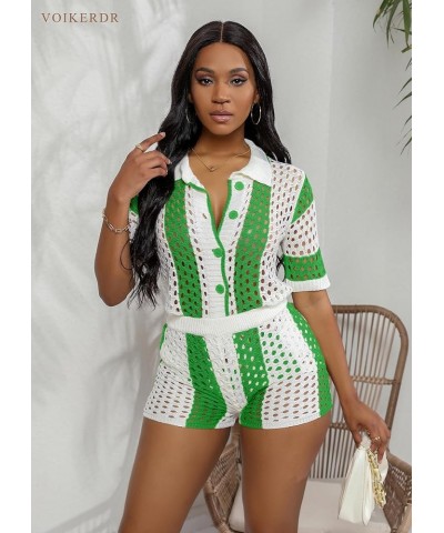 Women 2 Piece Outfits Knitted Shorts Set Beach Vacation Outfits Short Sleeve Shirt and Shorts Summer Sets Light Green $19.80 ...