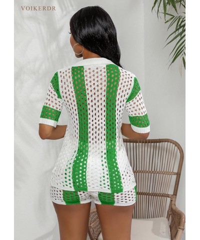 Women 2 Piece Outfits Knitted Shorts Set Beach Vacation Outfits Short Sleeve Shirt and Shorts Summer Sets Light Green $19.80 ...