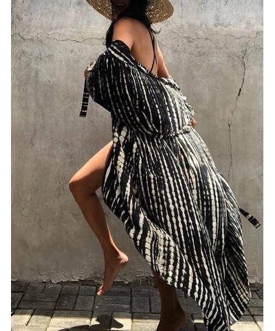 Women's Beach Cover Ups Open Front Tie Dye Maxi Cardigan Kimono Swimsuit with Belts A 1 $20.09 Swimsuits