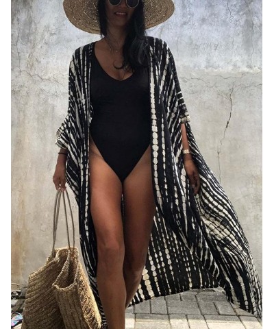 Women's Beach Cover Ups Open Front Tie Dye Maxi Cardigan Kimono Swimsuit with Belts A 1 $20.09 Swimsuits