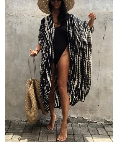 Women's Beach Cover Ups Open Front Tie Dye Maxi Cardigan Kimono Swimsuit with Belts A 1 $20.09 Swimsuits