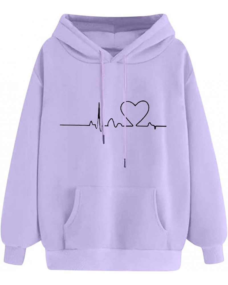 Women's Sweatshirts Hoodies Casual Women's Printed Hooded Sweatshirt Loose Long Sleeve Drawstring Hoodie Women Z4-purple2 $7....