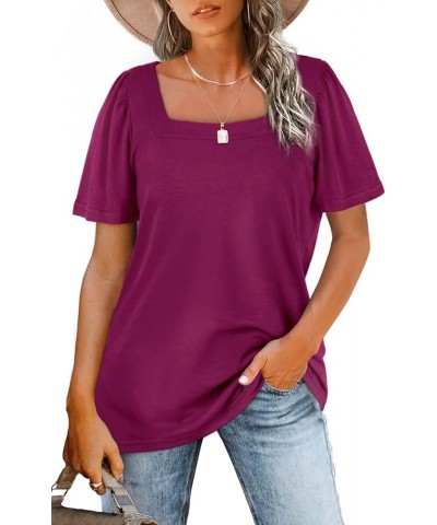 Womens Summer Tops Casual Square Neck Puff Short Sleeve T Shirts 0-purple $12.50 T-Shirts