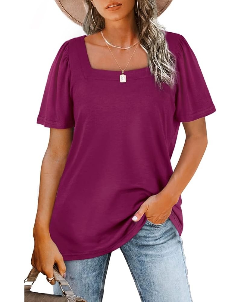 Womens Summer Tops Casual Square Neck Puff Short Sleeve T Shirts 0-purple $12.50 T-Shirts