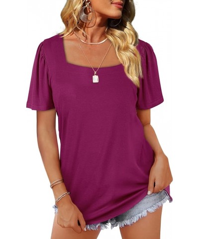 Womens Summer Tops Casual Square Neck Puff Short Sleeve T Shirts 0-purple $12.50 T-Shirts