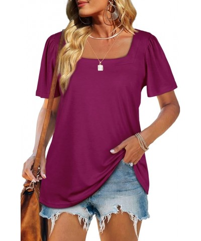 Womens Summer Tops Casual Square Neck Puff Short Sleeve T Shirts 0-purple $12.50 T-Shirts