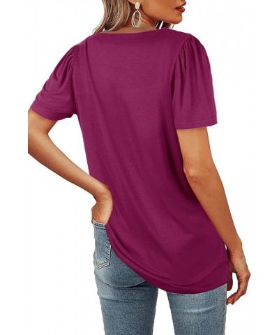 Womens Summer Tops Casual Square Neck Puff Short Sleeve T Shirts 0-purple $12.50 T-Shirts