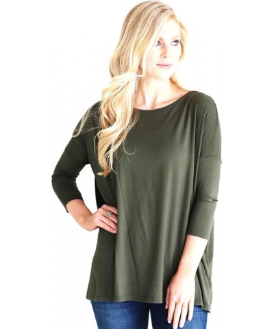 Jack David Women's Famous Top Casual Oversized Soft Loose Fit Drop of Shoulder Boat Neck (3/4 Sleeve & Long Sleeve) Olive Gre...