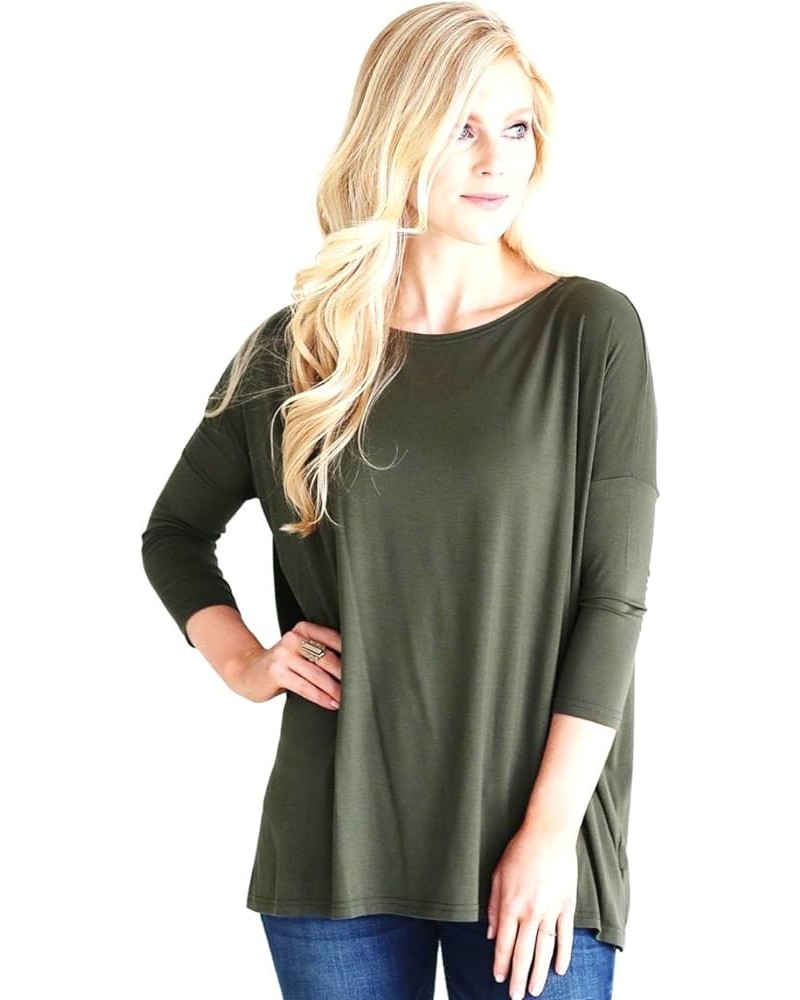 Jack David Women's Famous Top Casual Oversized Soft Loose Fit Drop of Shoulder Boat Neck (3/4 Sleeve & Long Sleeve) Olive Gre...