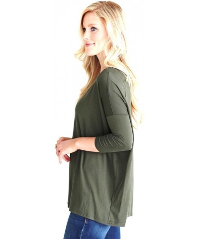 Jack David Women's Famous Top Casual Oversized Soft Loose Fit Drop of Shoulder Boat Neck (3/4 Sleeve & Long Sleeve) Olive Gre...