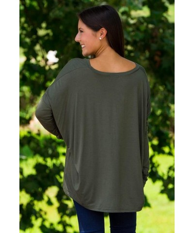 Jack David Women's Famous Top Casual Oversized Soft Loose Fit Drop of Shoulder Boat Neck (3/4 Sleeve & Long Sleeve) Olive Gre...