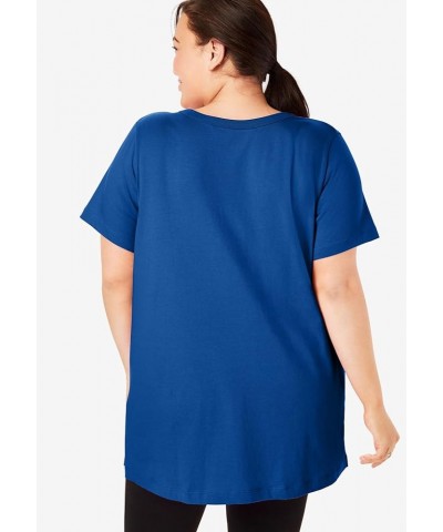 Women's Plus Size Perfect Short-Sleeve Shirred V-Neck Tunic Ultra Blue $12.48 Others