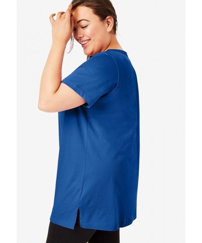 Women's Plus Size Perfect Short-Sleeve Shirred V-Neck Tunic Ultra Blue $12.48 Others