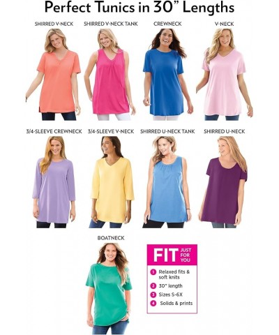 Women's Plus Size Perfect Short-Sleeve Shirred V-Neck Tunic Ultra Blue $12.48 Others