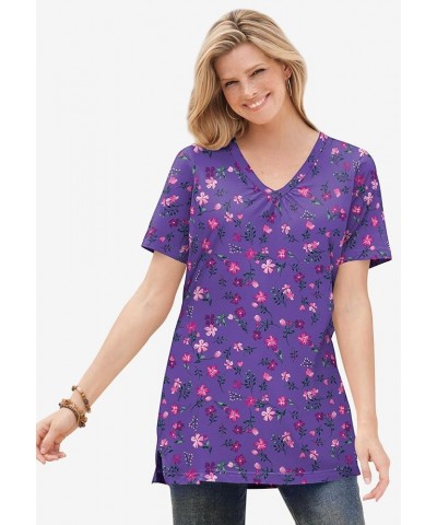 Women's Plus Size Perfect Short-Sleeve Shirred V-Neck Tunic Ultra Blue $12.48 Others