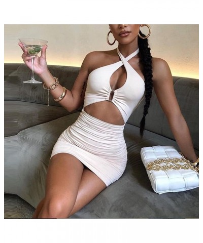 Women's Sexy Club Sleeveless Halter Neck Ruched Bodycon Mini Party Dress Clubwear White $16.11 Dresses