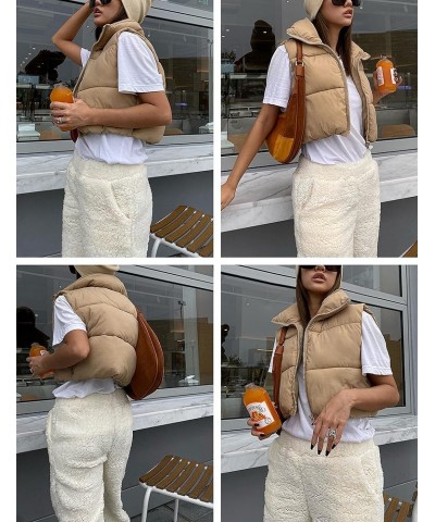 Women's Full Zip Up Warm Crop Vest Sleeveless Puffer Vest Lightweight Padded Gilet Khaki $11.59 Jackets