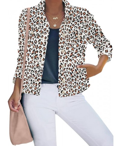 Women's Basic Button Down Stretch Fitted Long Sleeves Denim Jean Jacket White Leopard $22.94 Jackets