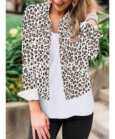 Women's Basic Button Down Stretch Fitted Long Sleeves Denim Jean Jacket White Leopard $22.94 Jackets