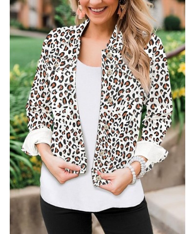 Women's Basic Button Down Stretch Fitted Long Sleeves Denim Jean Jacket White Leopard $22.94 Jackets