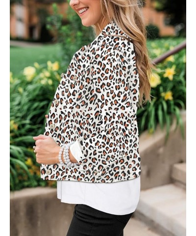 Women's Basic Button Down Stretch Fitted Long Sleeves Denim Jean Jacket White Leopard $22.94 Jackets