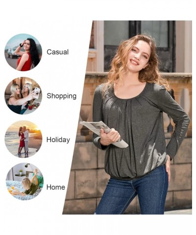 2024 Women's Winter Spring Tunic Tops Long Sleeve Casual Tshirt for Leggings Pleated Loose Blouses Blue Khaki $11.75 Tops