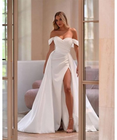 Off Shoulder Prom Dresses Long with Train for Women Formal Dress Wrap Satin Ruched Evening Gowns with Slit HGR11 Black $34.01...